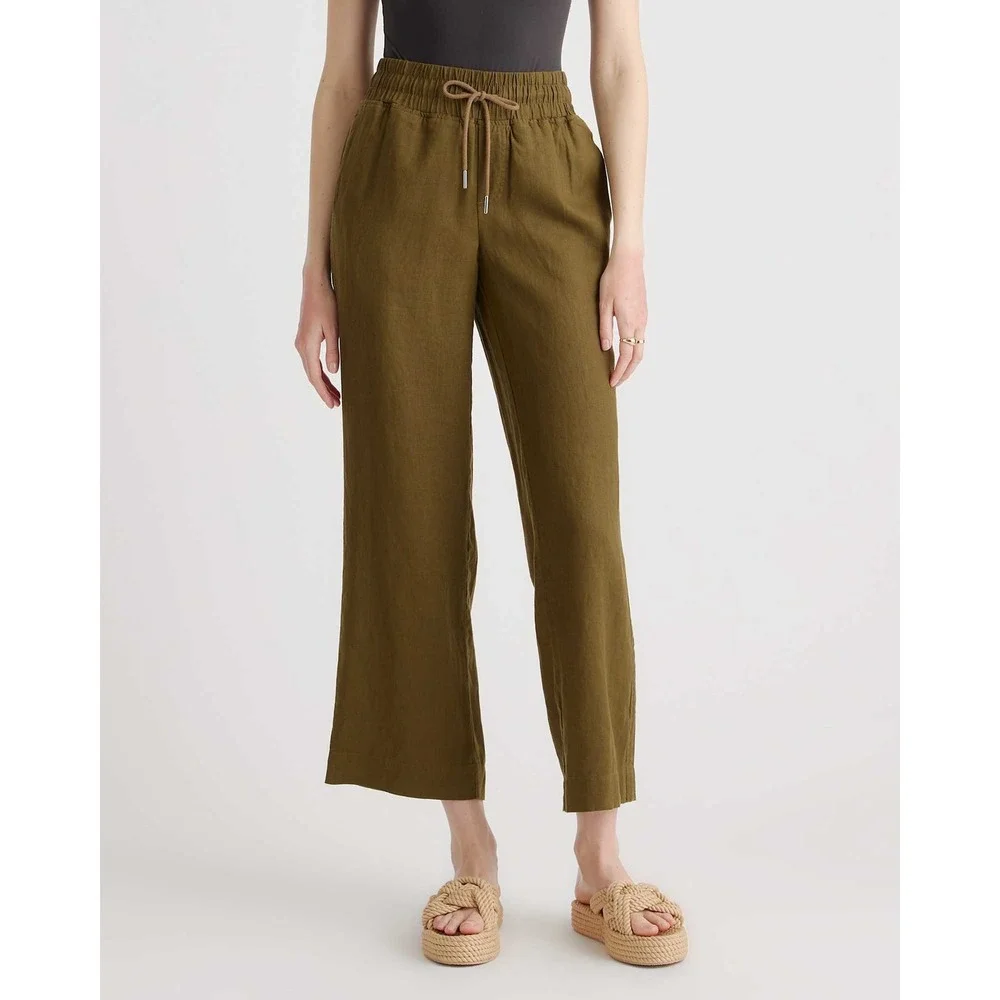 Quince 100% European Linen Wide Leg Pants in Martini Olive - Small